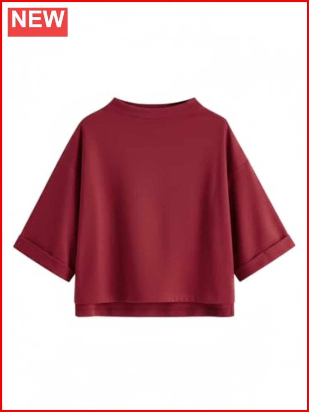 SweatyRocks Women's 3/4 Sleeve Mock Neck High Low T-Shirt Loose Fit Top